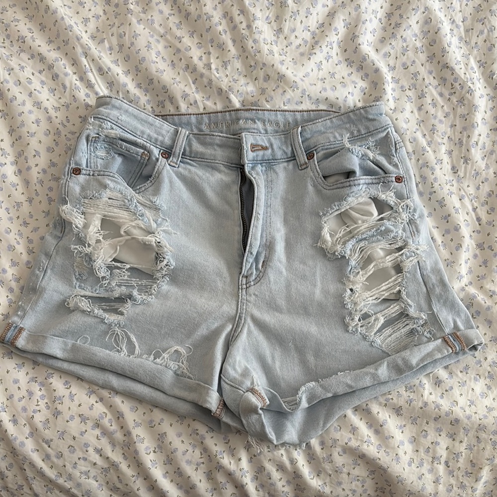 American Eagle Outfitters Blue Distressed Jean Shorts